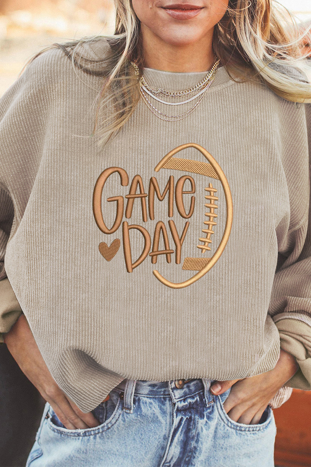 Sudadera Baggy Bordada de Rugby con Textura Acanalada Retorcida Gris Humo para el día del partido