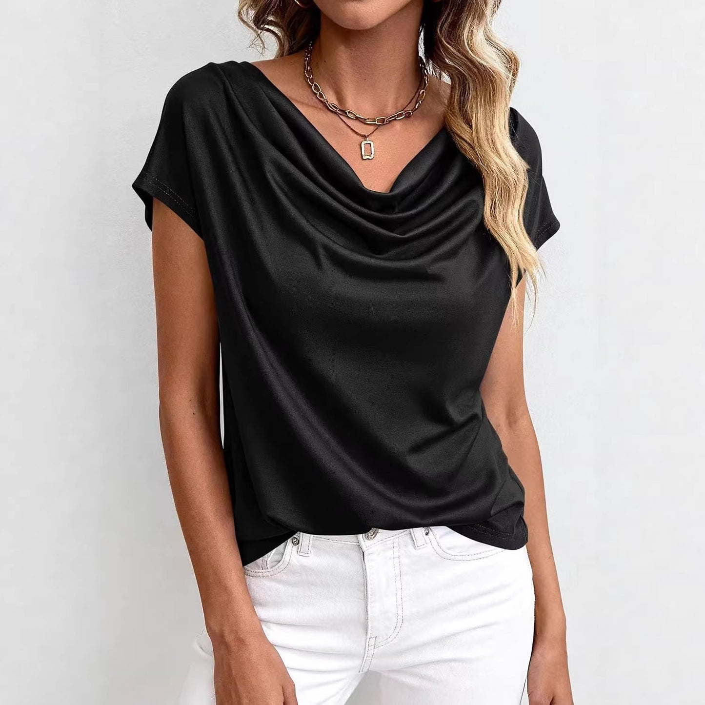 Casual, Fashionable Solid-color Short-sleeve Top