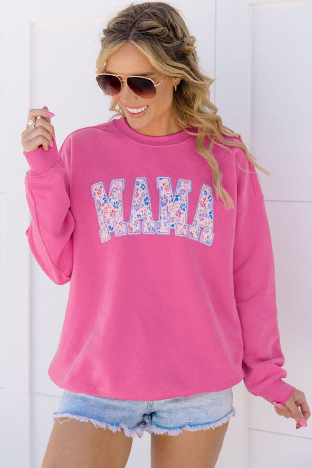Sudadera con Gráfico Bordado MAMA Floral Rosa Roja