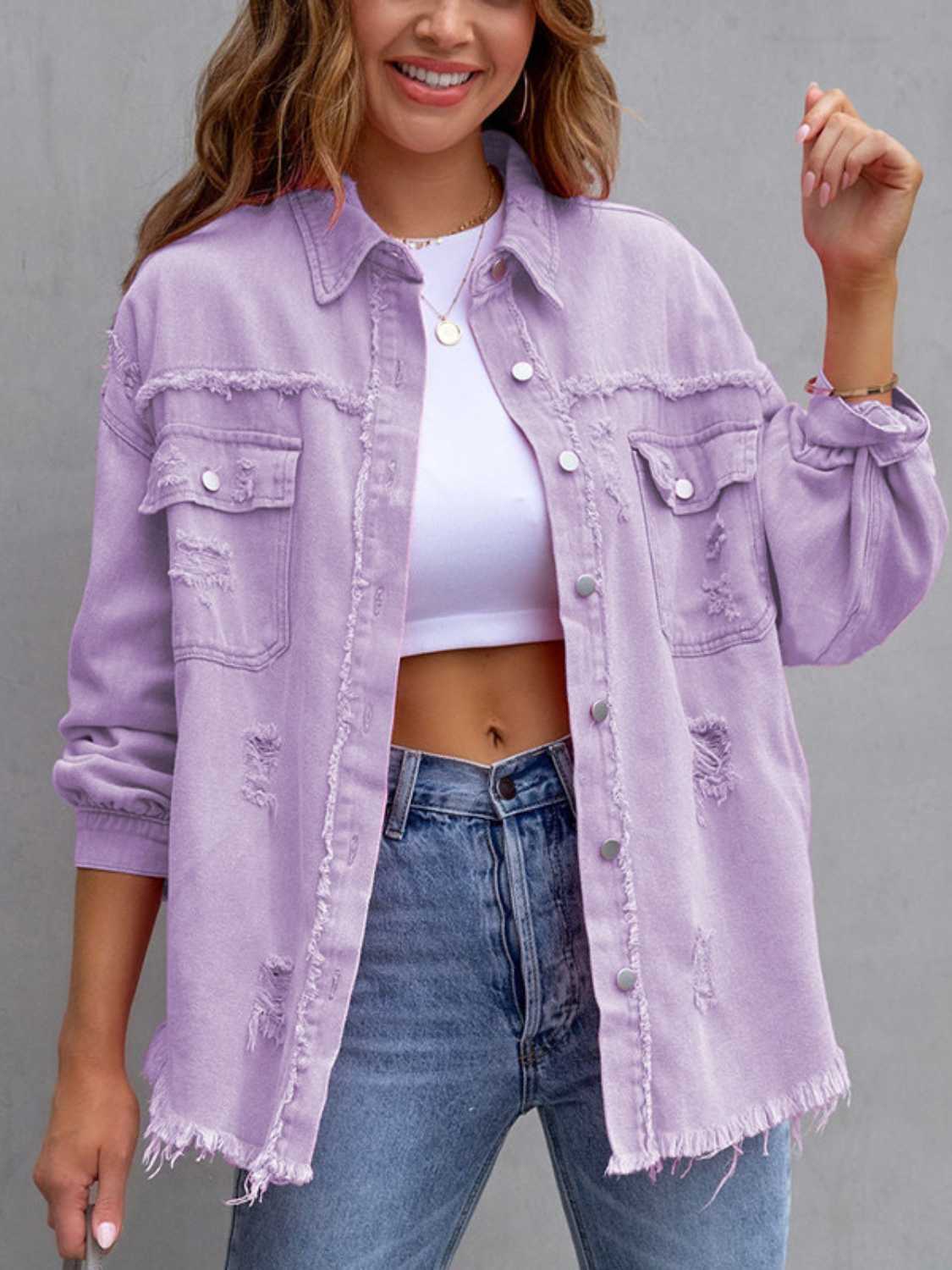 Chaqueta de mezclilla oversize con efecto desgastado