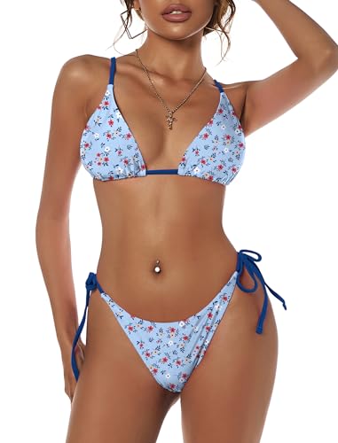 Bright Swimwear - Women's Triangle Bikini Floral String Bikini Set Two Piece Swimsuit Bathing Suits