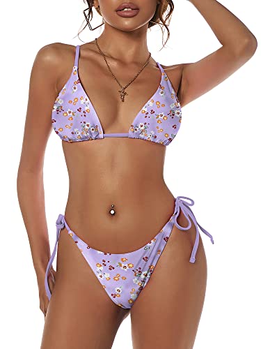 Bright Swimwear - Women's Triangle Bikini Floral String Bikini Set Two Piece Swimsuit Bathing Suits