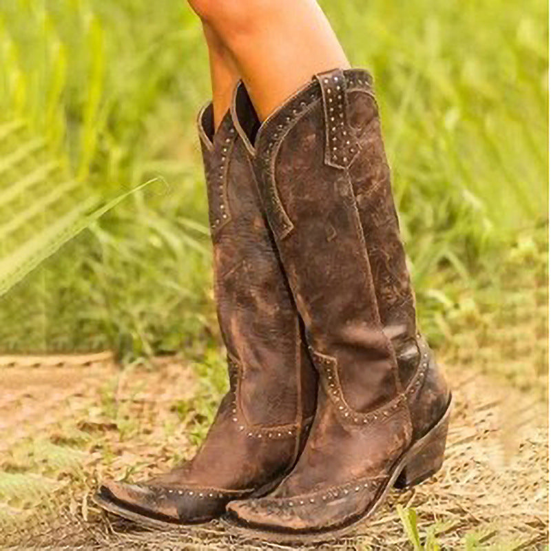 Women's Studded Retro Western Boots