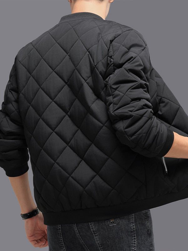 Abrigo de algodón con diseño de costura rómbica, chaqueta de béisbol de invierno cálida y gruesa, ropa de abrigo informal de color sólido para hombres