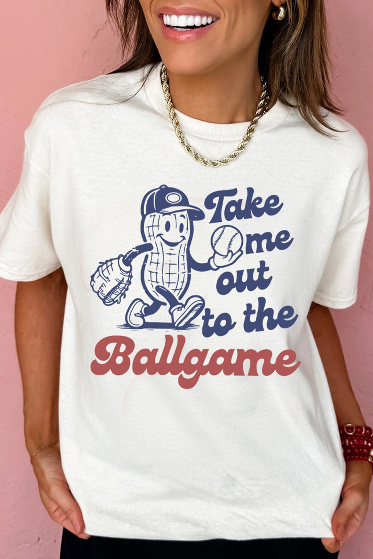Camiseta informal blanca Take me out to the Ballgame