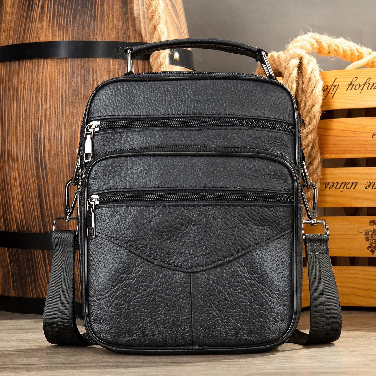Men's Top Grain Leather Business Commuter Crossbody Bag