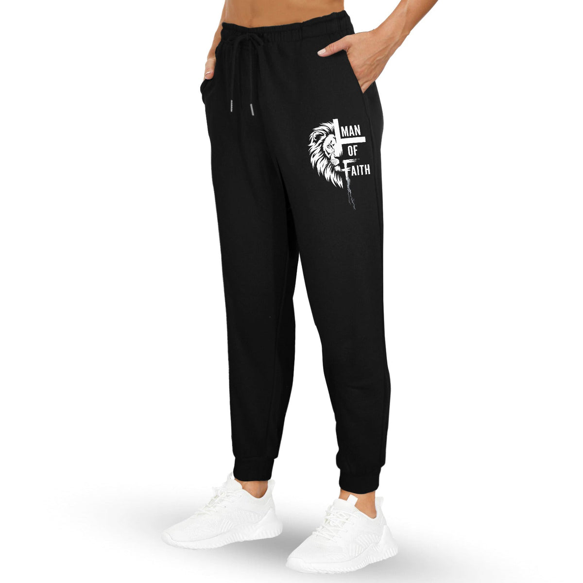 Men's Man of Faith Fleece Black Sweatpants (Made in USA)