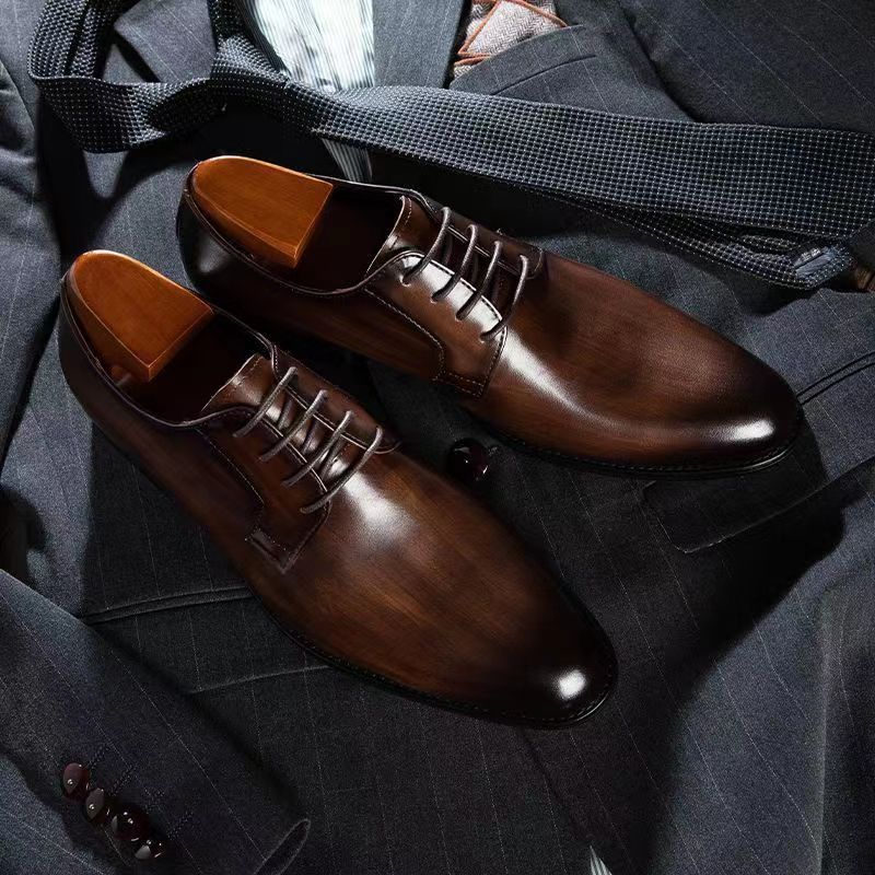 Men's Hand-Rubbed Lace-Up Leather Shoes