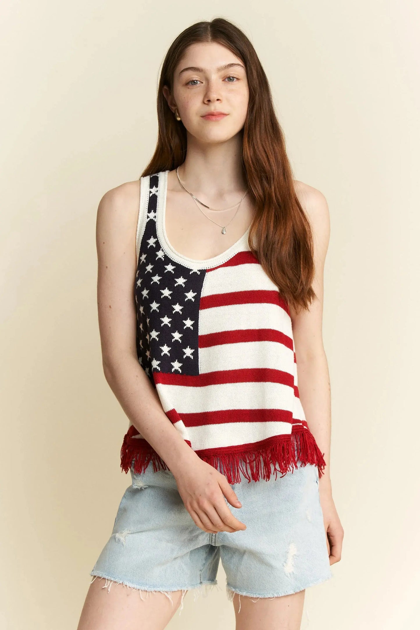 Women's Tank Top Tank Top - American Flag Fringe Plus Size - Women's Patriotic