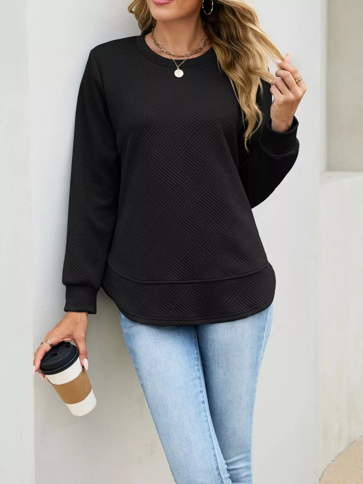 Textured Crew Neck Sweatshirt