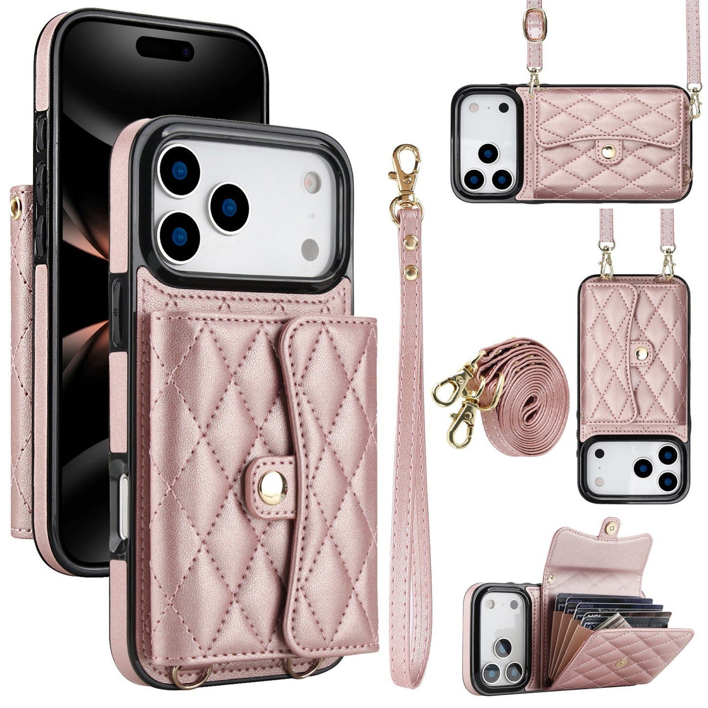 Phone Case Protective Leather Cover Crossbody Shoulder Strap Quilted Chanel-style