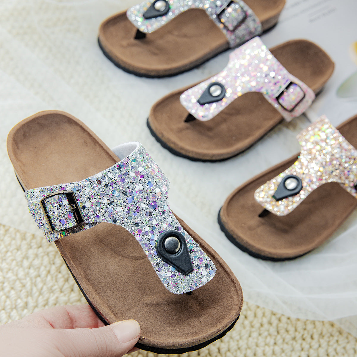Glitter Cork Thong Slippers