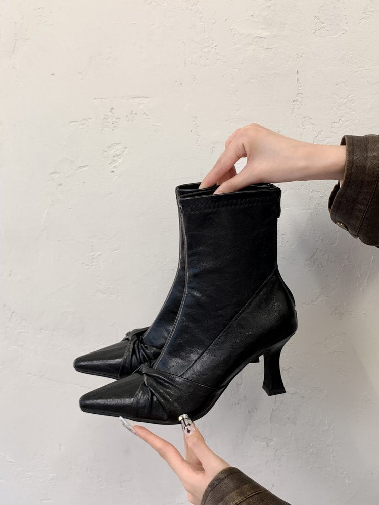 Women Slim Fit Boots, Stiletto High Heel Pointed Toe Elegant Soft Leather Back Zipper Ankle Boots
