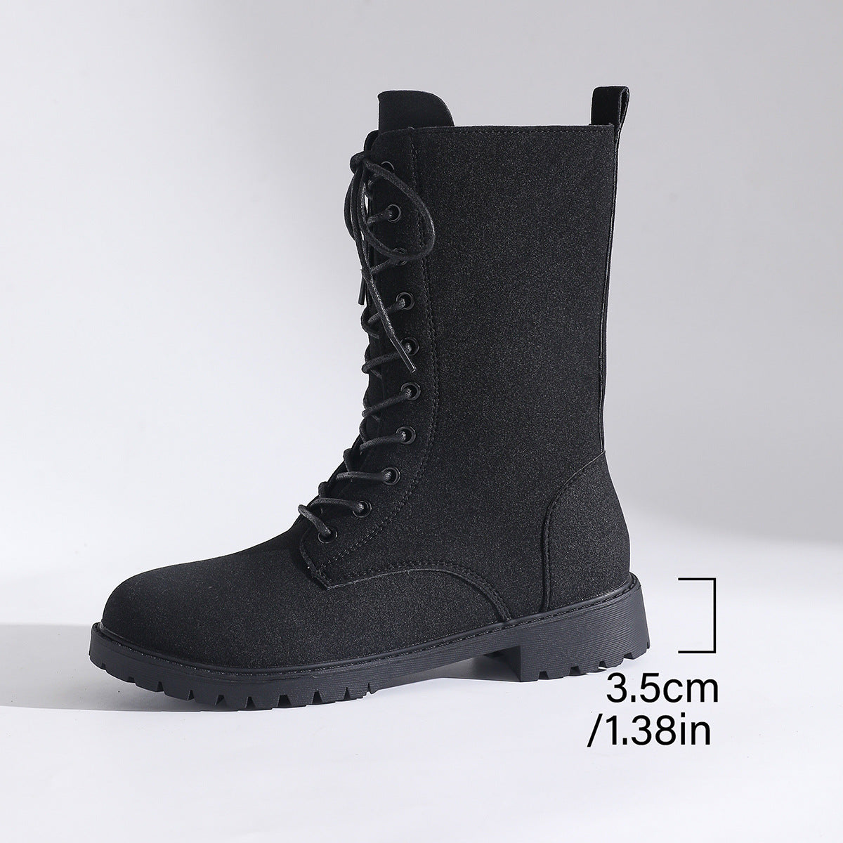 Women's Lace-Up Mid-Calf Combat Boots – Square Block Heel Lug Sole