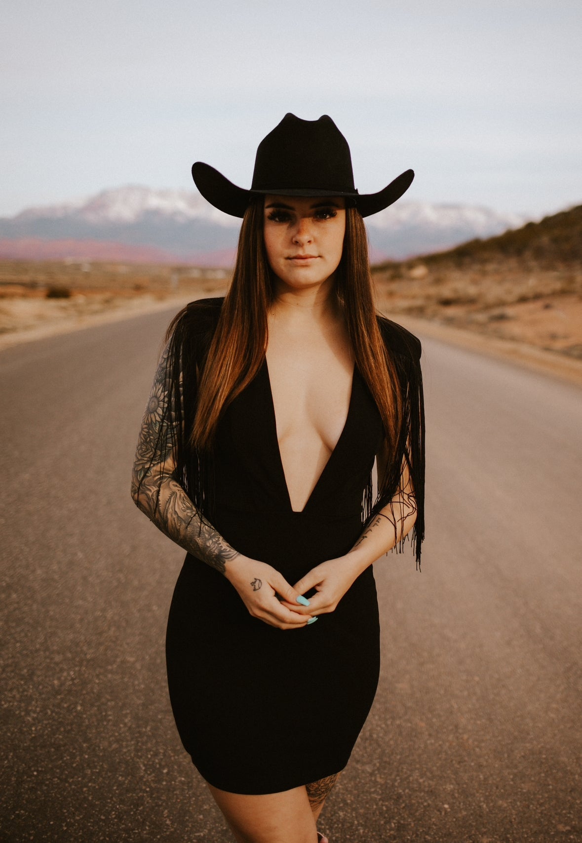 Dallas' Fringe Deep Neck Mini Dress