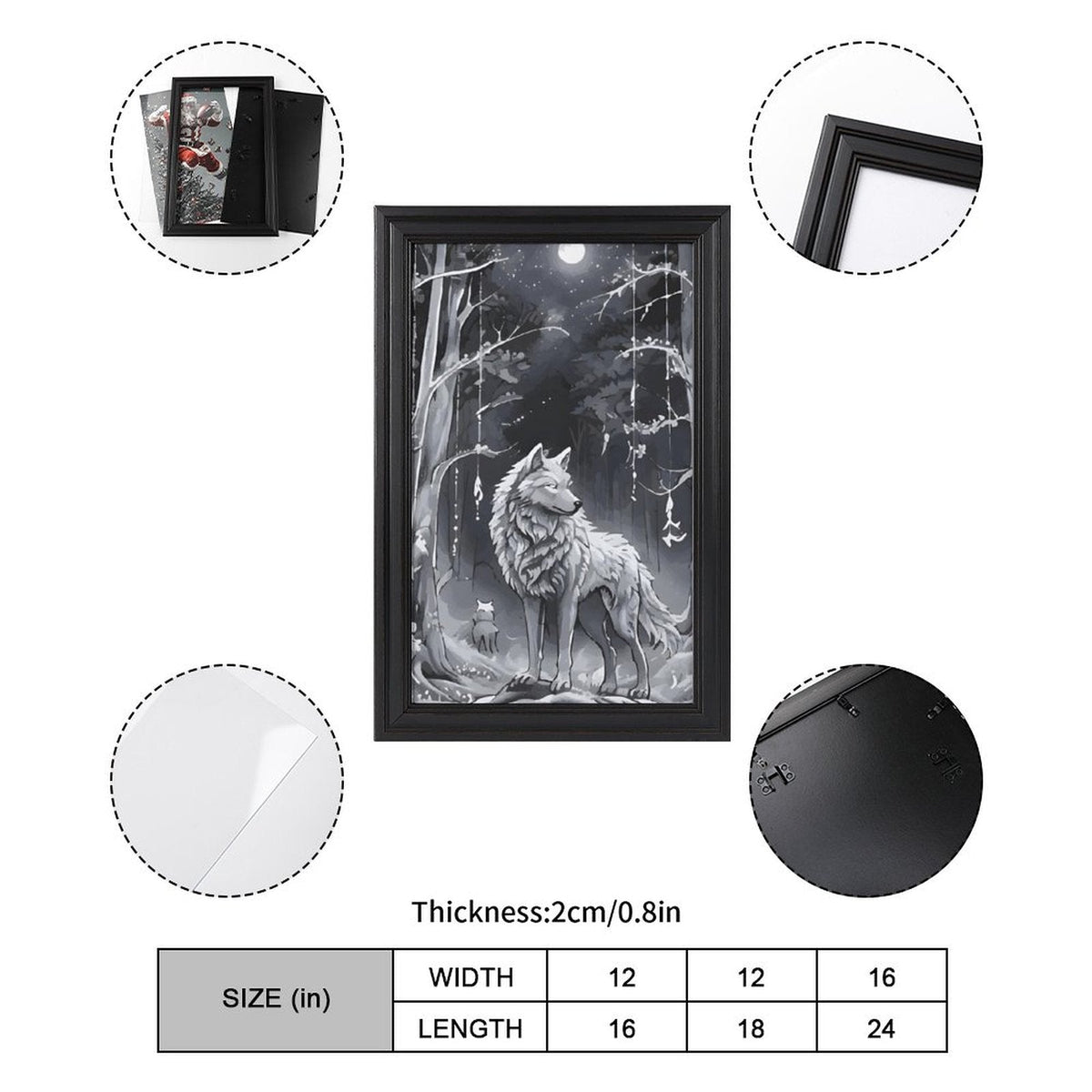 Ethereal Wolf in the Moonlight Framed Vertical Canvas Wall Art Print - 16" × 24"