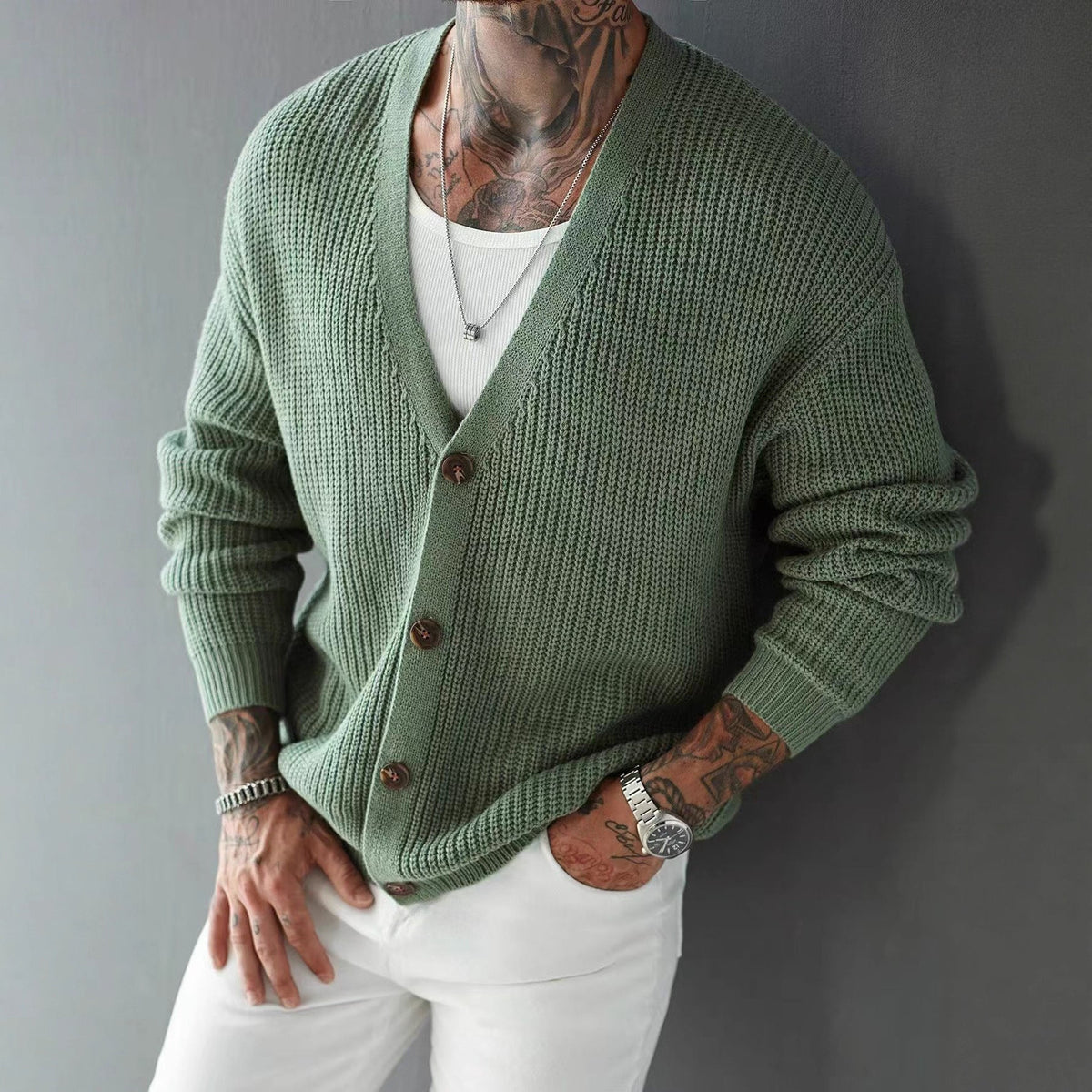 Casual Versatile Cardigan Deep V-neck Single-breasted Knit Top Innerwear And Outerwear Sweater