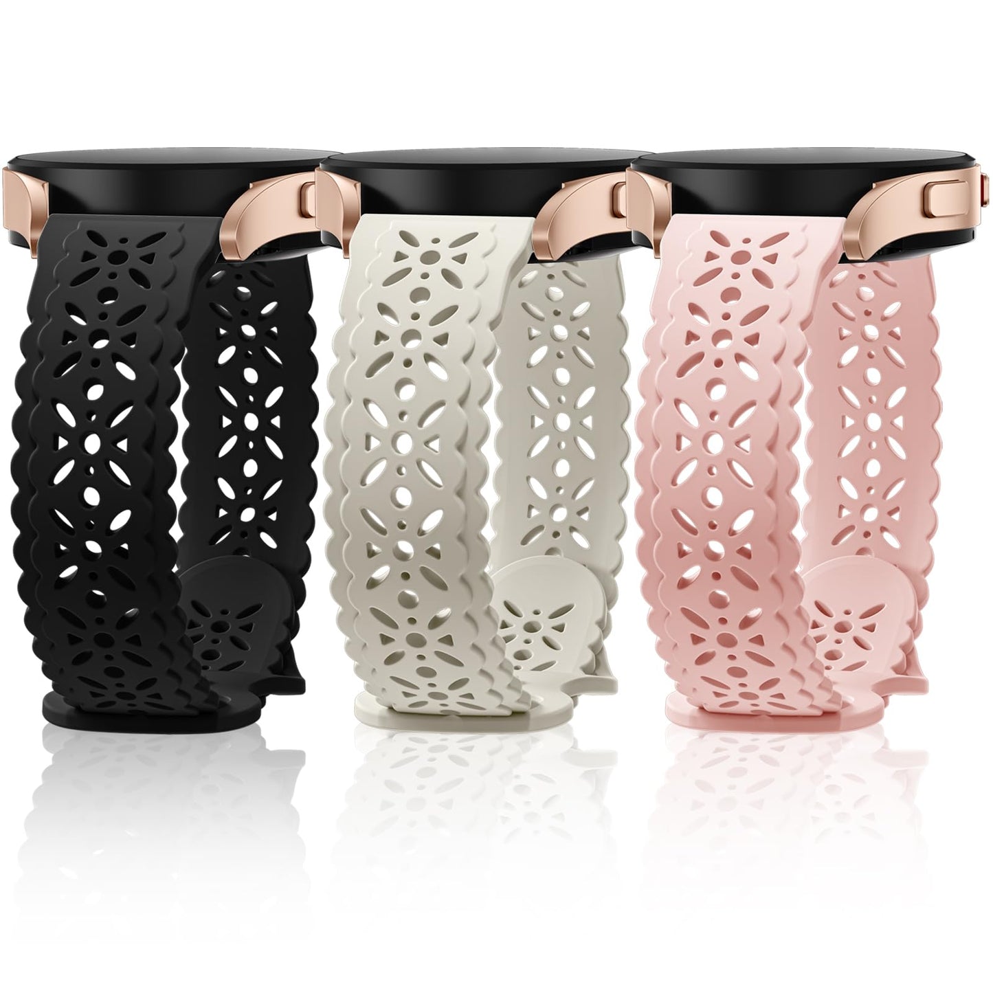 Lace Floral Bands Compatible with Samsung Galaxy Watch 6 Band/Galaxy Watch 5 Band/Galaxy Watch 4 Band/Watch 5 Pro/Watch 4 6 Classic/Watch 3/Active 2 20mm Soft Silicone Hollow-out Sport Strap Women