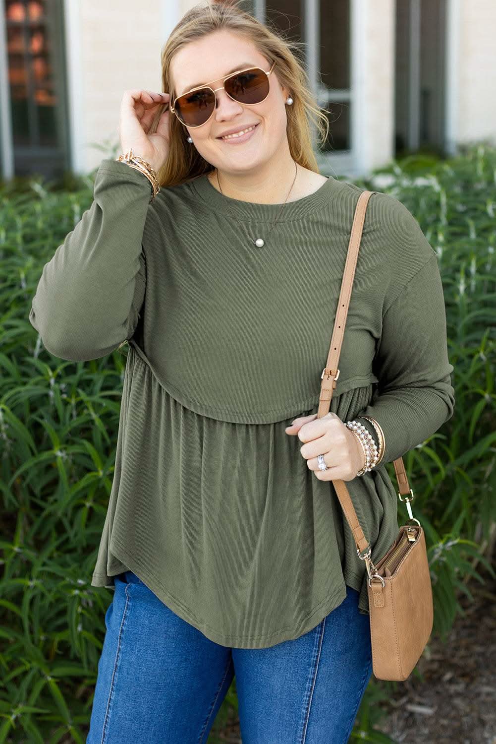 Sweaters Love Salve Mist Green Plus Size Women's Babydoll Top: Comfy & Fashionable