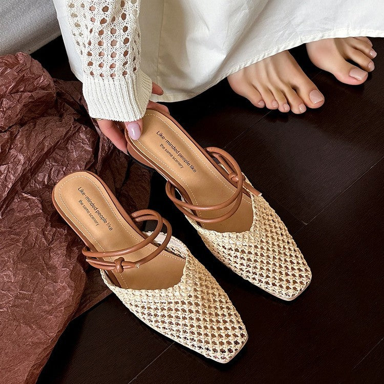 Women's French Fairy Style Woven Chunky Heels