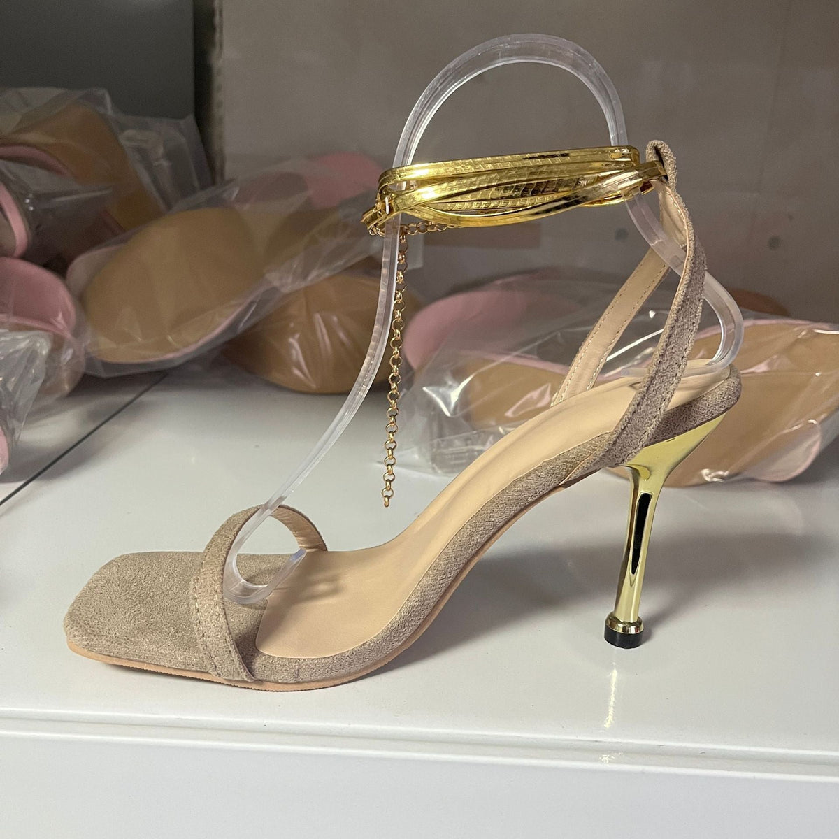 Women's Solid Color Ankle Ring High Heels