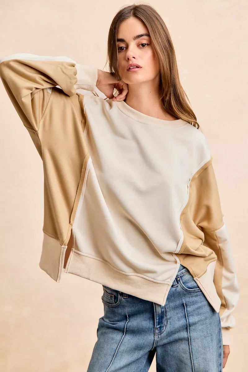 Top de Terry Francés Color Block BiBi con Detalle de Costura Abierta