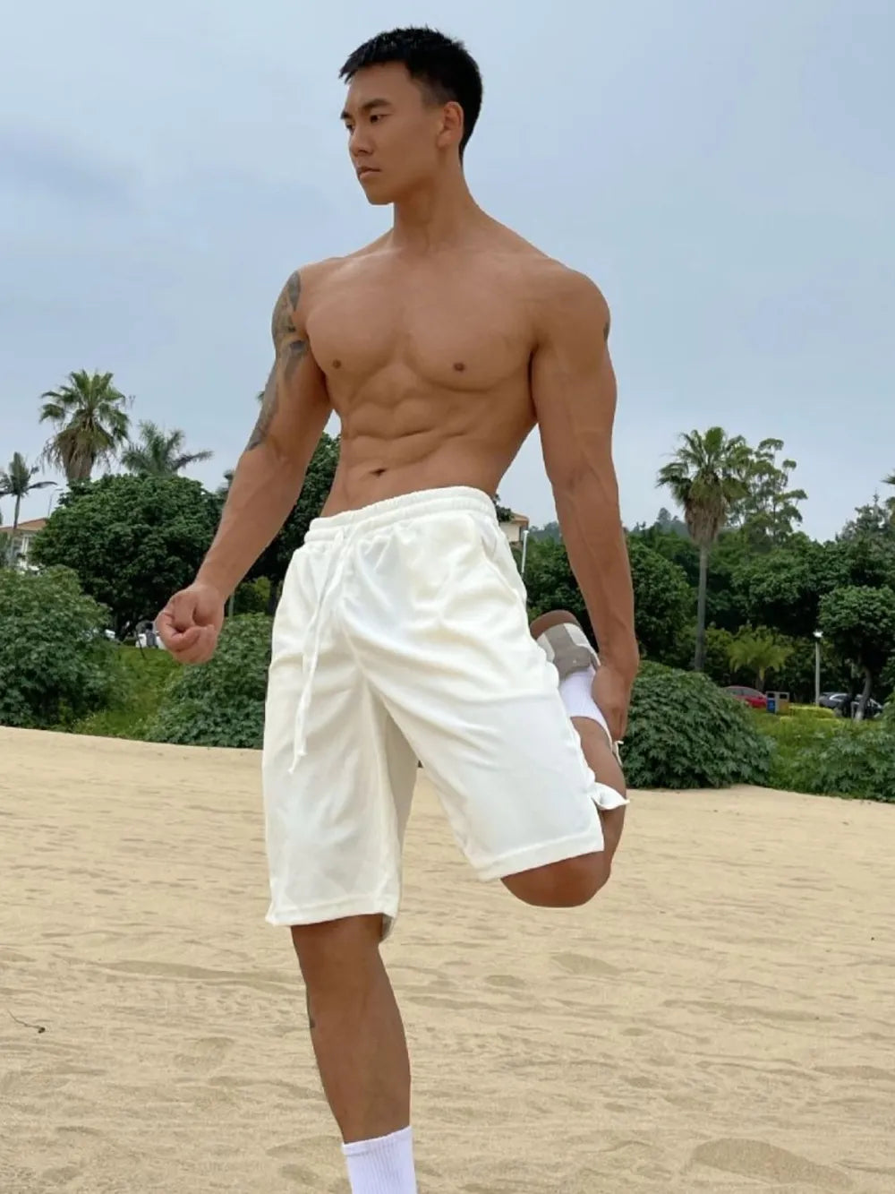 Pantalones cortos para hombre de talla grande con cordón y bolsillos