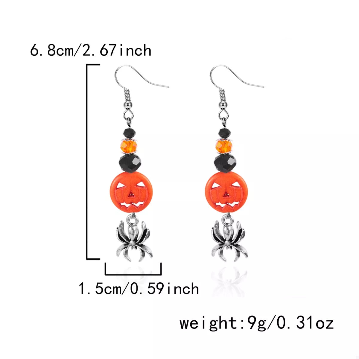 Halloween Spider Pumpkin Drop Earrings