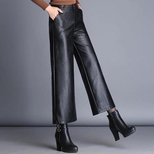 Pantalones de cuero casuales sueltos de tallas grandes para mujer de moda