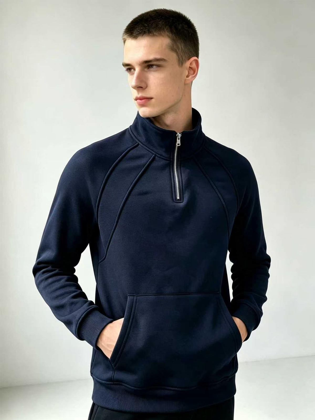 Mens Casual Zippered Fleece Pullover Sweatshirt