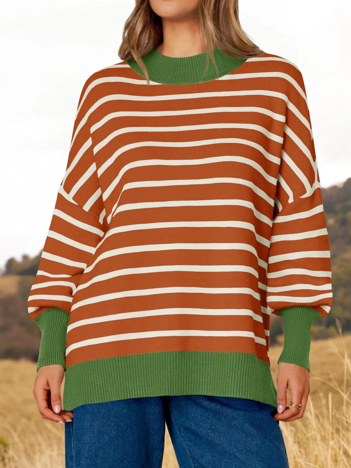 Striped Round Neck Long Sleeve Sweater
