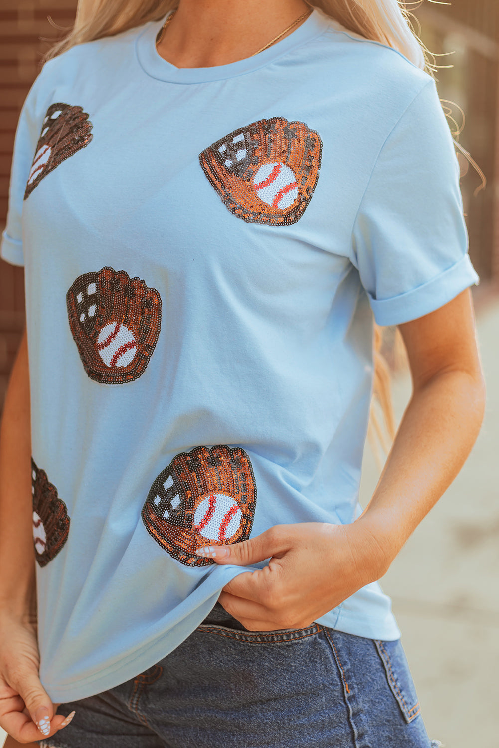 Camiseta casual con lentejuelas Light Blue Gopher Ball