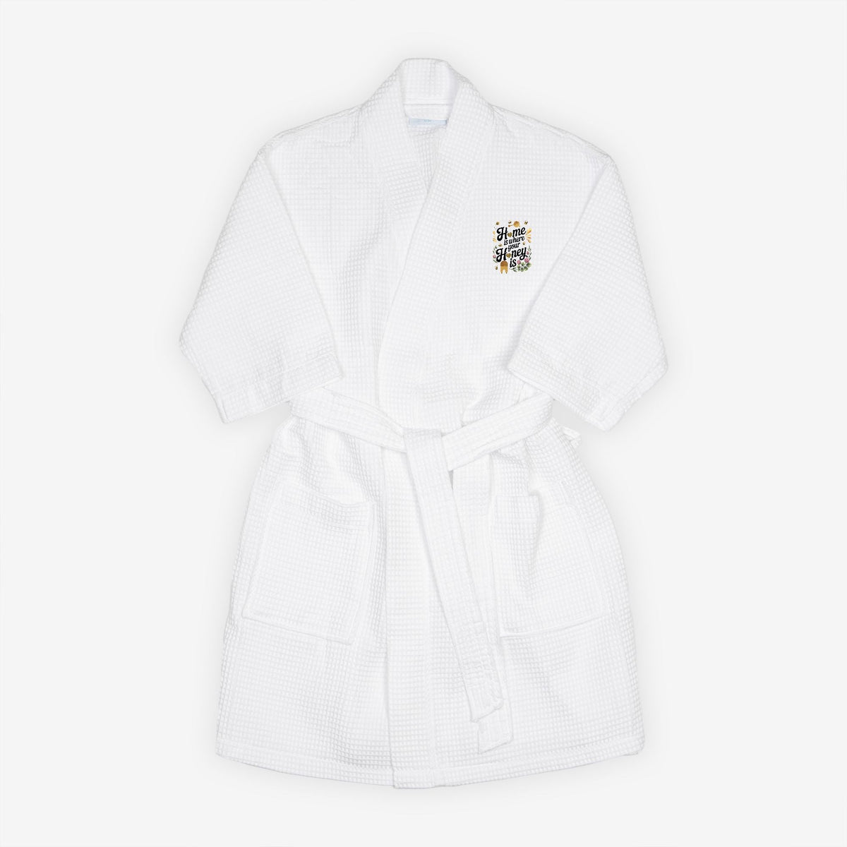 Home is Where Your Honey Is Waffle Weave Kimono Robe - Thigh Length
