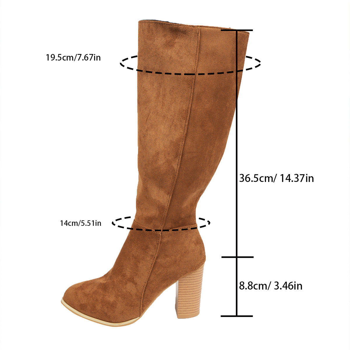 Plus-size Womens Over-the-knee Boots With A Side Zipper And Chunky Heels