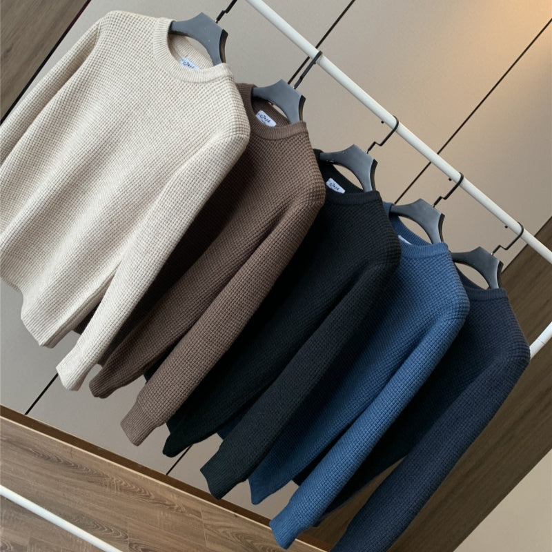 AutumnWinter Casual Solid-Color Crew-Neck Knit Sweater Top