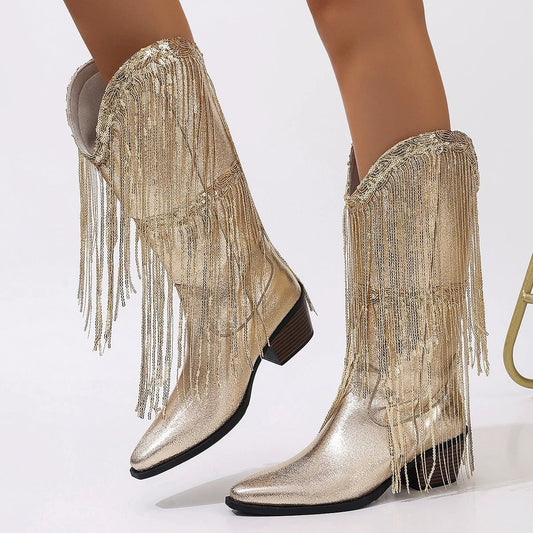 Botas de Moda Europea y Americana de Caña Media, Estilo Retro, con Tacón Grueso y Fruncido, Tipo Caballero Occidental