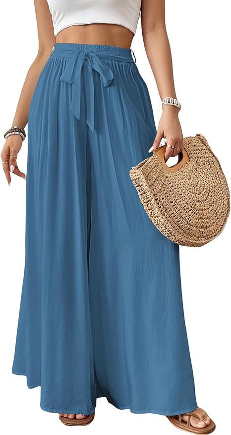 Women's Tropical Design Flowing Wide Leg Summer Pants