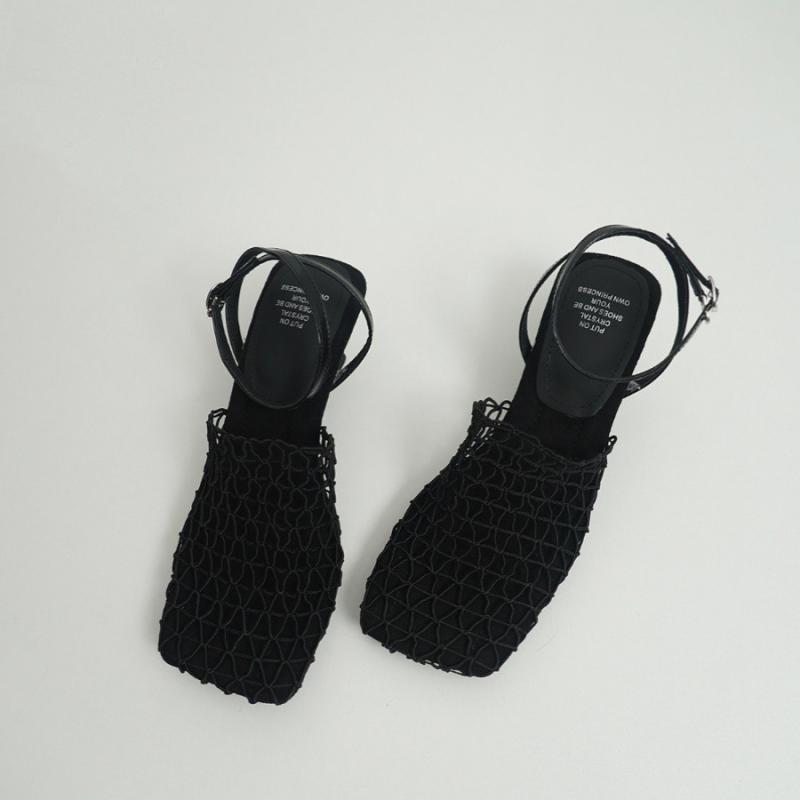 Vintage Weave Square-Toe Chunky Sandals