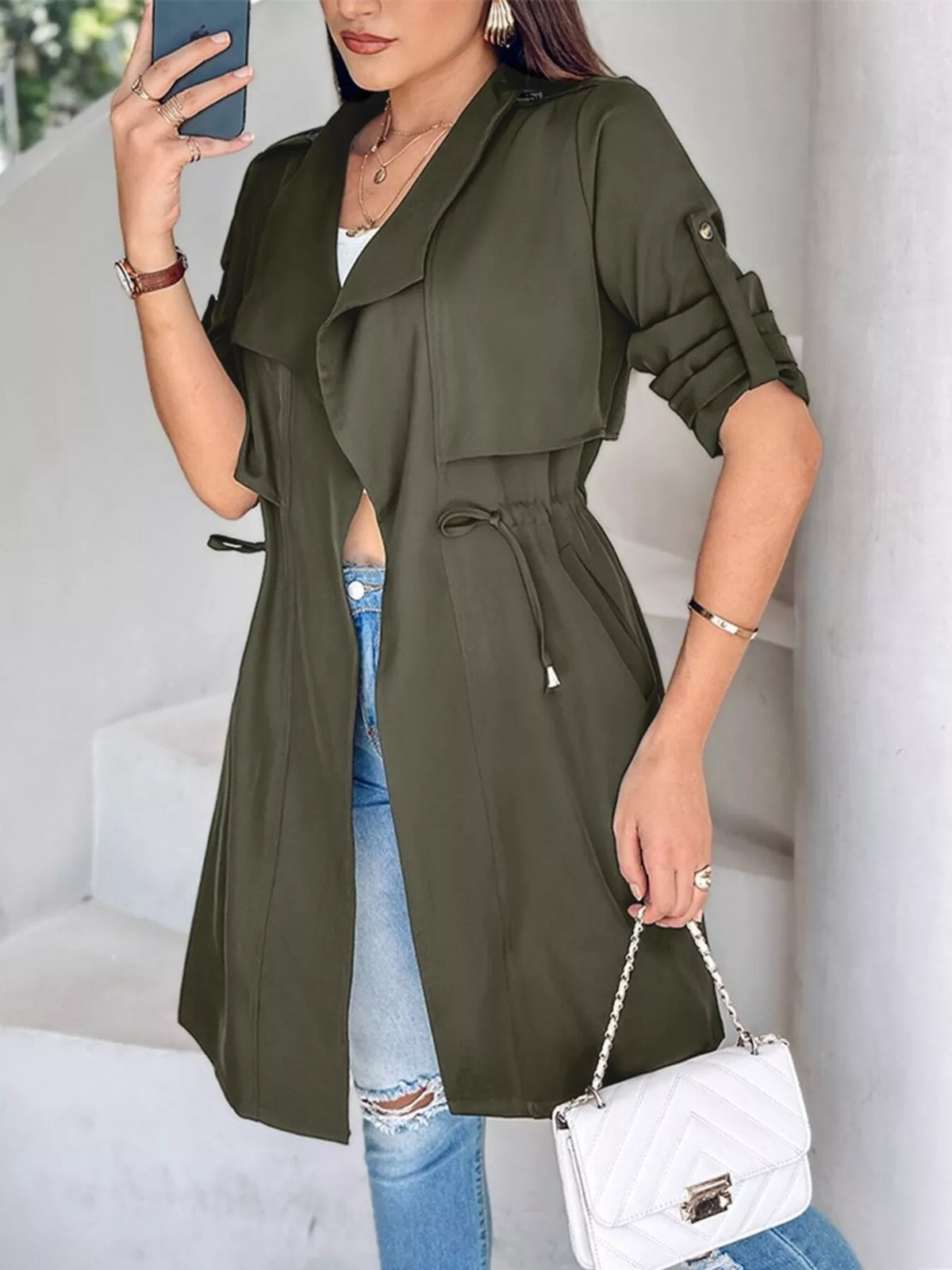 Drape Collar Lightweight Trench Coat
