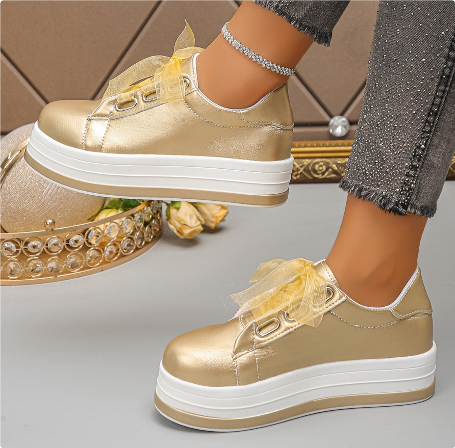 Zapatos de mujer con plataforma, cordones, punta redonda, estilo casual europeo y americano, talla grande. Ver tabla de tallas en "más detalles".