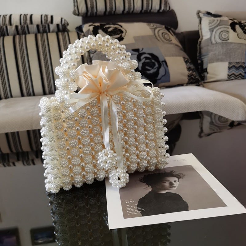 Women's Woven Pearl Beaded Dinner Handbag