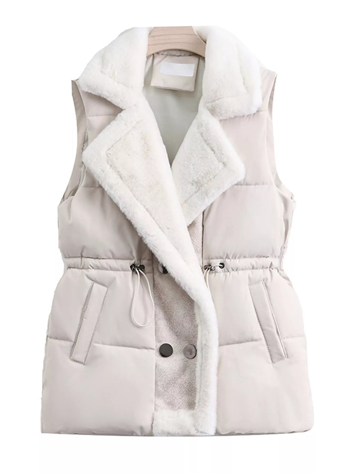 Faux Fur Trimmed Vest Coat with Drawstring Waist