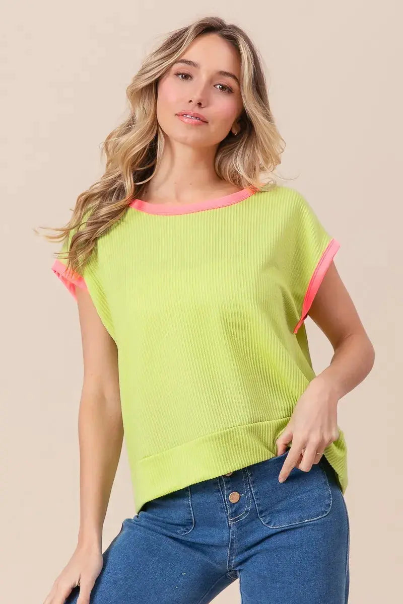Women's Casual Tee Cord Rib Knit Top - Soft & Comfortable - Casual Tee