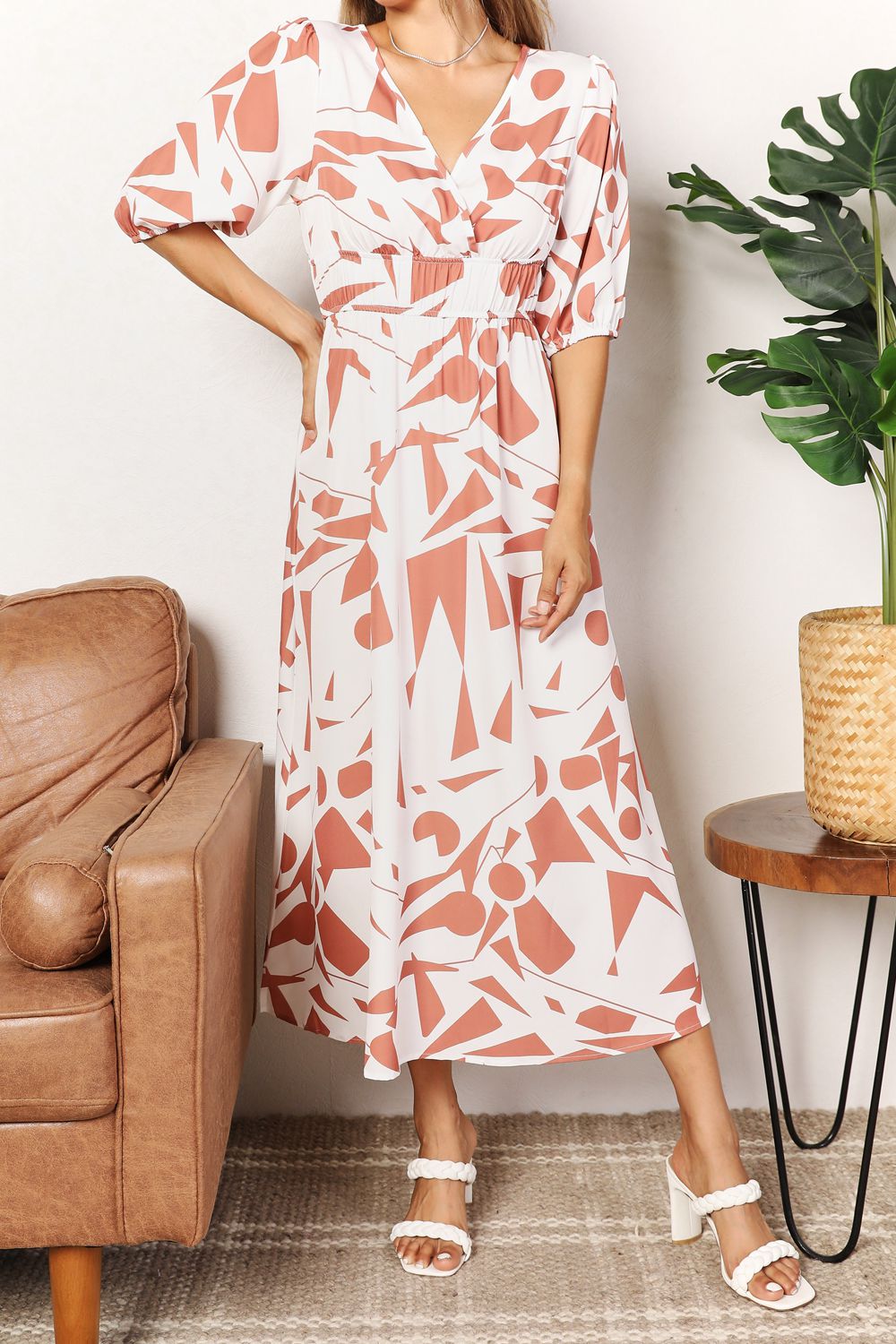 Vestido de surplice estampado con mangas globo