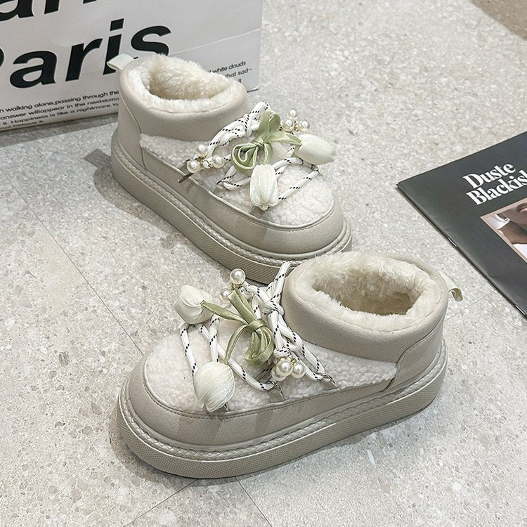 Platform Crisscross Straps New Arrival For Autumn & Winter, Fashion Fleece Lined Warm Slipon Elastic Ankle Cotton Shoes