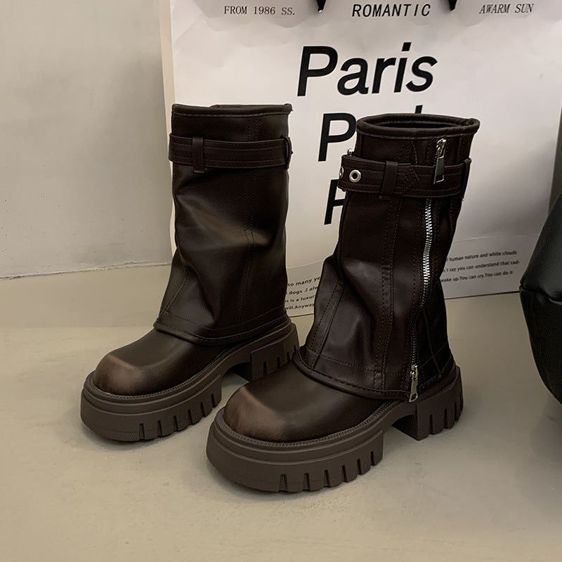 Retro Pleated Platform Boots