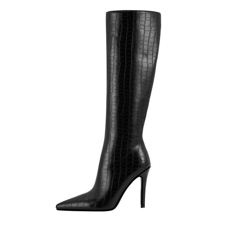 Solid Color Zipper Pointed Stiletto Heel Boots