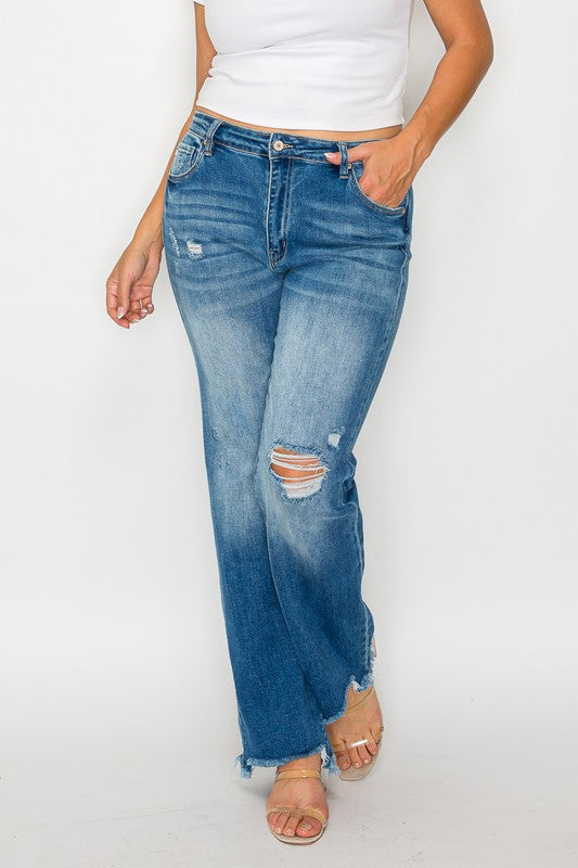 Jeans rectos a la altura de la cadera bytos, con bajo deshilachado y efecto desgastado