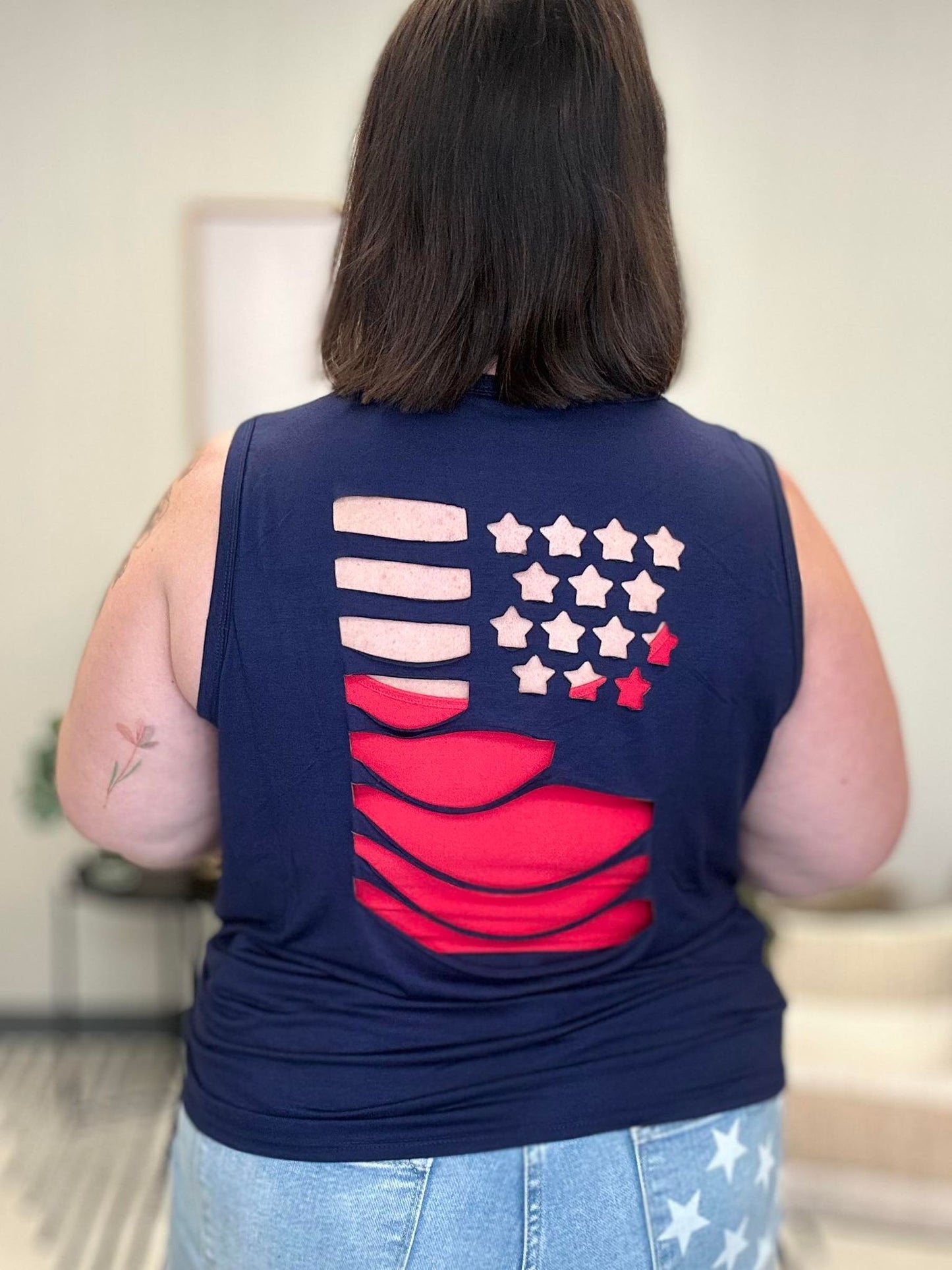 Camiseta sin mangas "Land of the Free" en azul marino