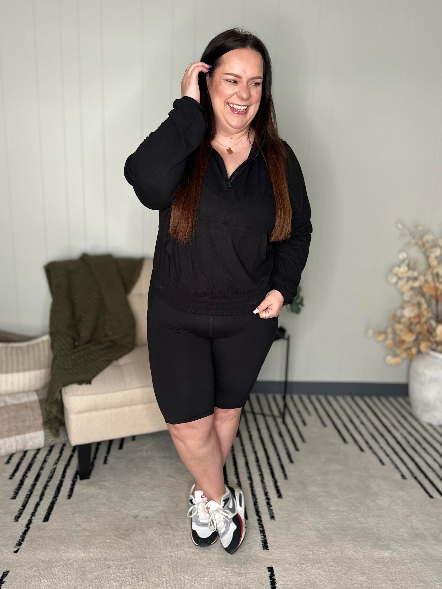 Sudadera con capucha de media cremallera Morning Run en negro